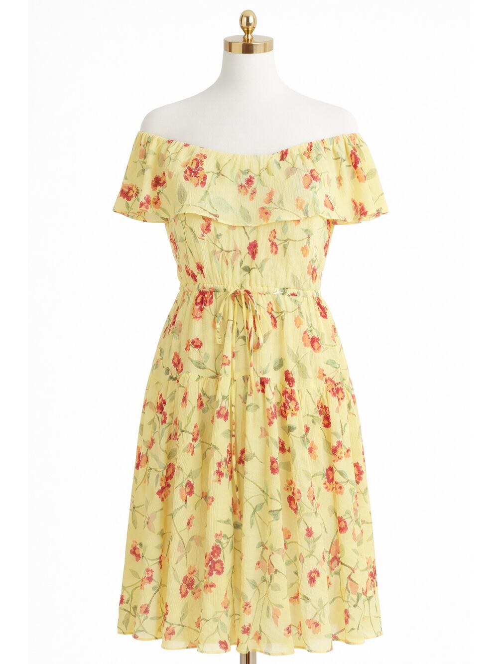 Ralph Lauren Butter Yellow Floral Dress Size 12 Off Shoulder Boho Ruffle Summer